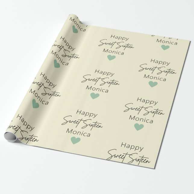 Cream Sweet 16 Personalized Birthday Wrapping Paper (Unrolled)