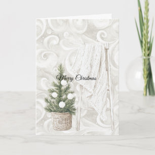 Cream Swirls Christmas Tree Ladder with Blanket Card