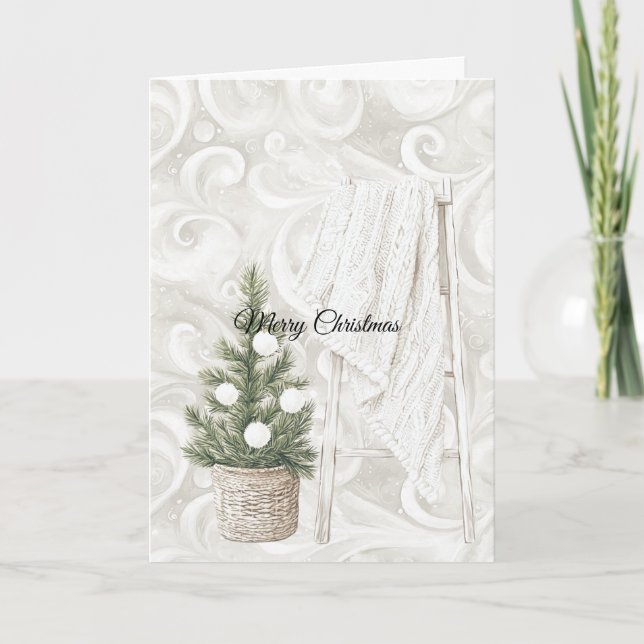 Cream Swirls Christmas Tree Ladder with Blanket Card (Front)