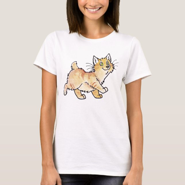 Cream Tabby Manx Kitty T-Shirt (Front)