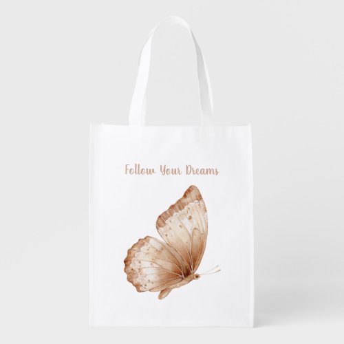 Cream Tan Boho Butterfly Feathers Grocery Bag