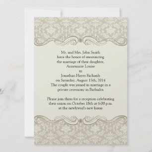Cream Tan Damask Swirls Post Wedding Invitation