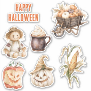 Cream Tan Hat Pumpkin Halloween Sticker