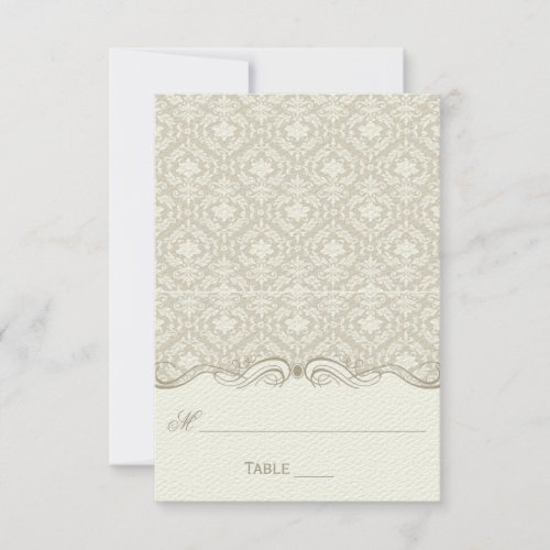 Cream Tan Ivory Damask Swirls Folded Place Cards