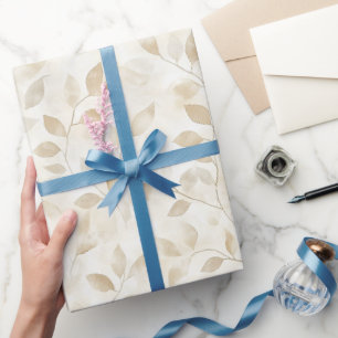 Cream Tan Leaves Birthday Wrapping Paper