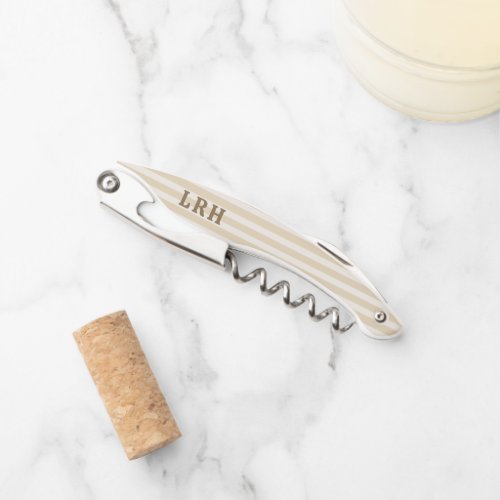 Cream Tan Stripe Vintage Tiny Initials Monogram