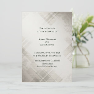 Cream Tartan Ghost Thistle Elegant Scottish Weddin Invitation