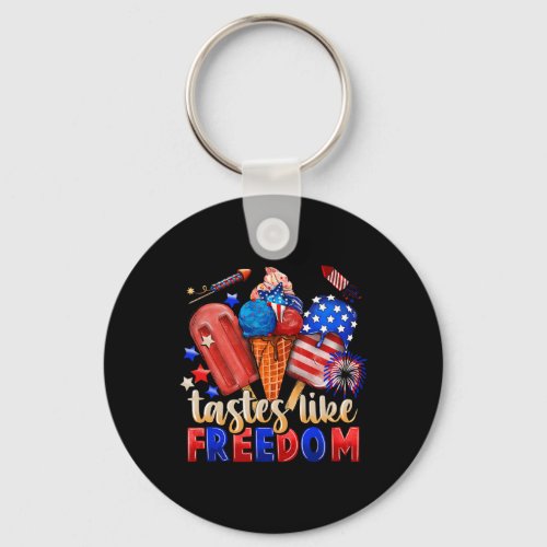 Cream Tastes Like Freedom 4th July American Flag  Keychain