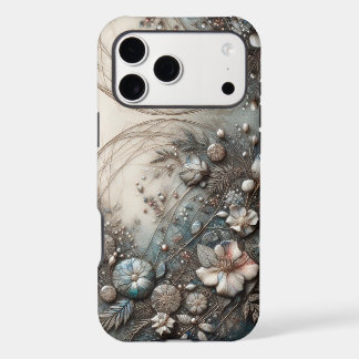Cream Teal 3D Sculptural Botanical Floral iPhone 17 Pro Max Case