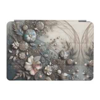 Cream Teal 3D Sculptural Botanical Floral iPad Mini Cover