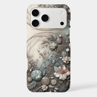 Cream Teal 3D Sculptural Botanical Floral iPhone 17 Pro Max Case