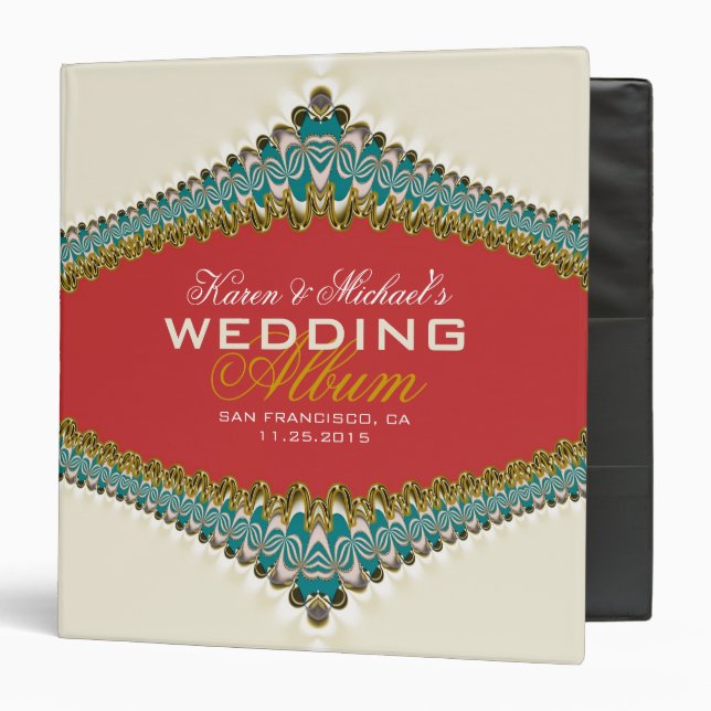 Cream Teal+Gold Lace Elegant Wedding Album Binder (Front/Inside)