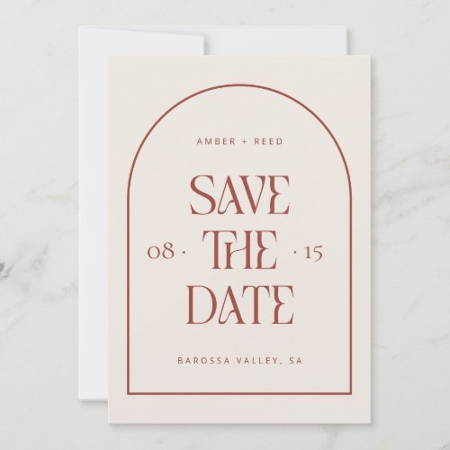 Cream  Terracotta Arch Retro Minimal Modern Font  Save The Date