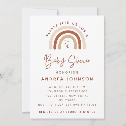 Cream  Terracotta Boho Rainbow Moon Baby Shower I Invitation