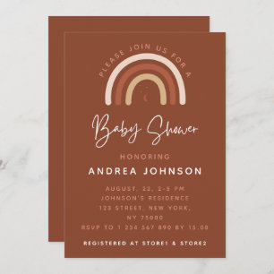 Cream & Terracotta Boho Rainbow Moon Baby Shower I Invitation