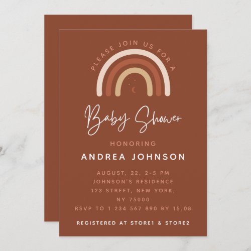 Cream  Terracotta Boho Rainbow Moon Baby Shower I Invitation