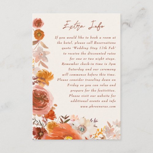 Cream Terracotta Floral Accommodation Watercolor Enclosure Card