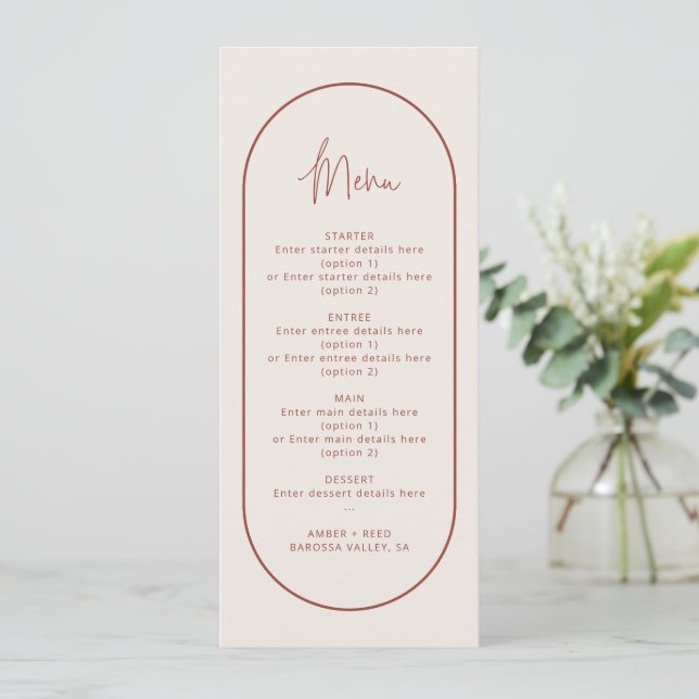 Cream Terracotta Geo Double Arch Wedding Menu Card (Standing Front)