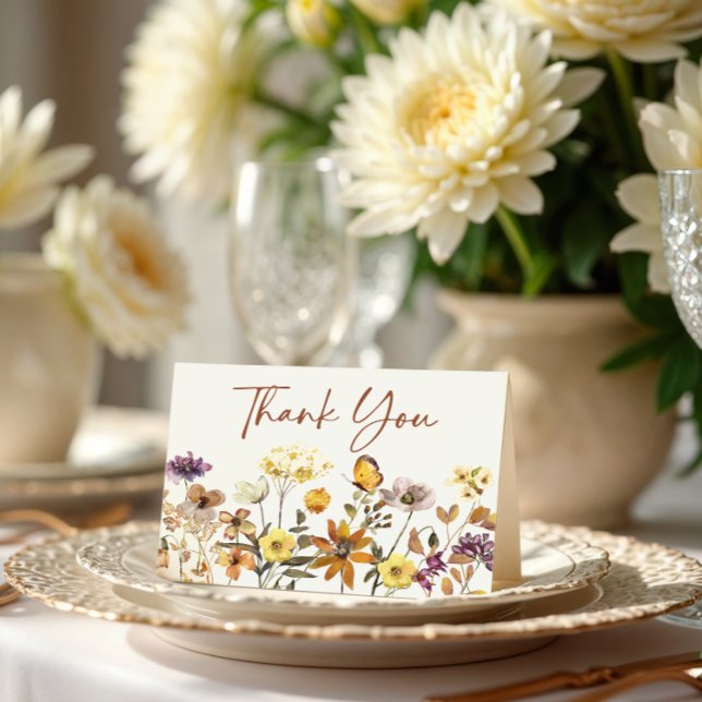 Cream & Terracotta Wildflower Boho Wedding  Thank You Card (Creator Uploaded)