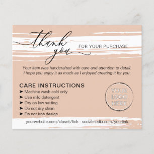 Cream Thank you Washing Care Instructions Flyer
