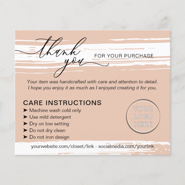 Cream Thank you Washing Care Instructions Flyer (Front)