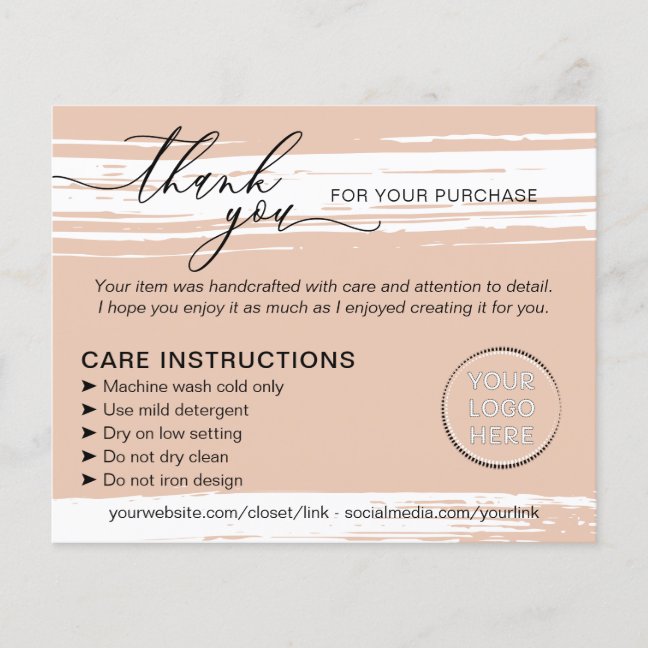 Cream Thank you Washing Care Instructions Flyer
