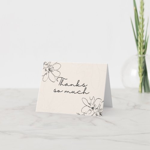 Cream "Thanks So Much" Hand-Drawn Wildflower Letterpress Thank You Card