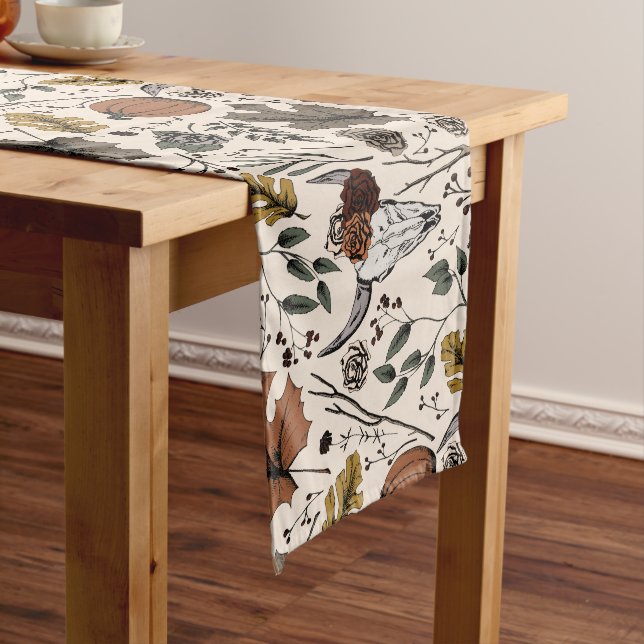 Cream Thanksgiving Cow Skull Fall Harvest Long Table Runner (In Situ)