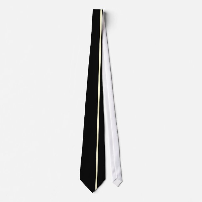 Cream Thin Vertical Line on Black Offset Right Neck Tie (Front)