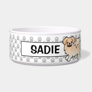 Cream Tibetan Spaniel Cartoon Dog Bowl