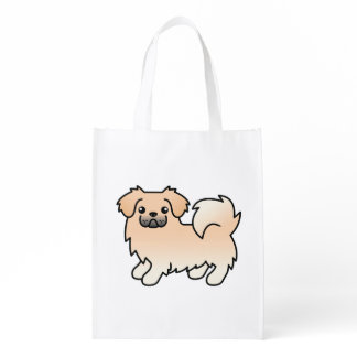 Cream Tibetan Spaniel Cute Cartoon Dog Grocery Bag