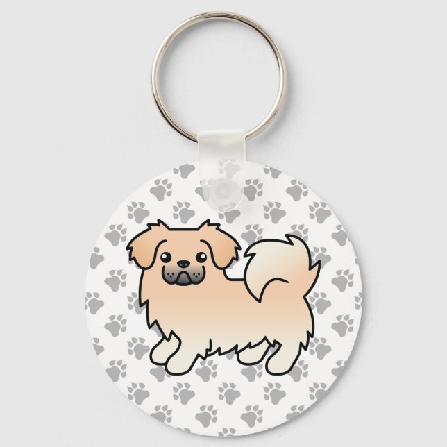 Cream Tibetan Spaniel Cute Cartoon Dog Keychain (Front)