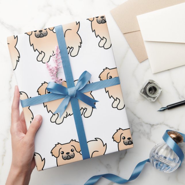 Cream Tibetan Spaniel Cute Cartoon Dog Pattern Wrapping Paper (Gifting)