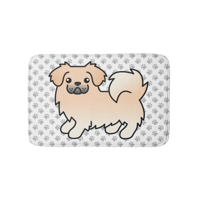Cream Tibetan Spaniel Cute Cartoon Dog & Paws Bath Mat (Front)