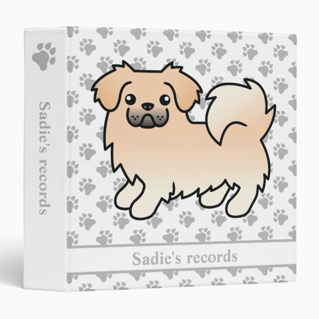 Cream Tibetan Spaniel Cute Cartoon Dog & Text 3 Ring Binder (Front/Spine)