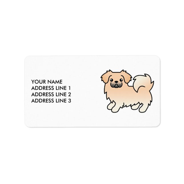 Cream Tibetan Spaniel Cute Cartoon Dog & Text Label (Front)