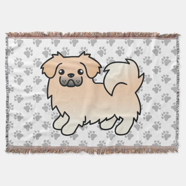 Cream Tibetan Spaniel Cute Cartoon Dog Throw Blanket (Front)