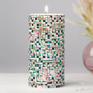 Cream tiles in textured rough style, mosaic square pillar candle