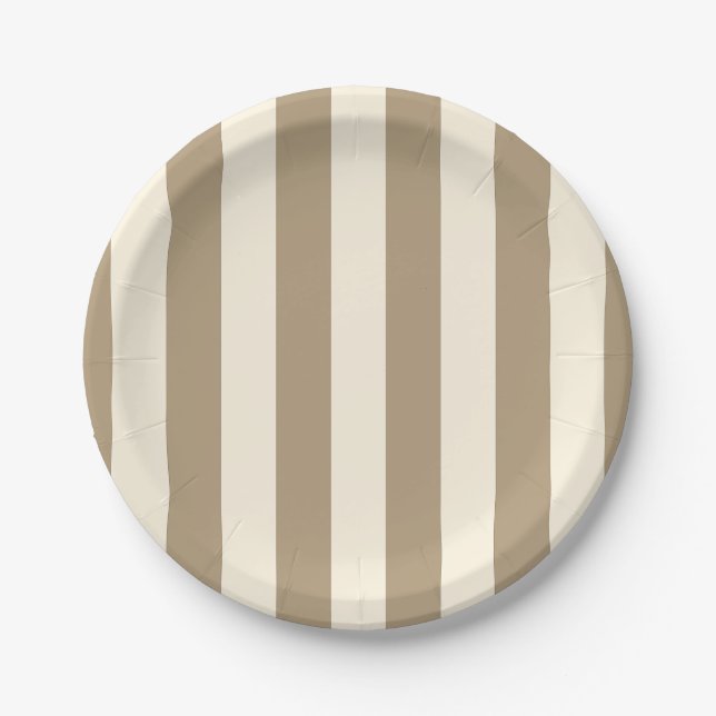 Cream Tofu Khaki Oyster Stripe Paper Plates (Front)
