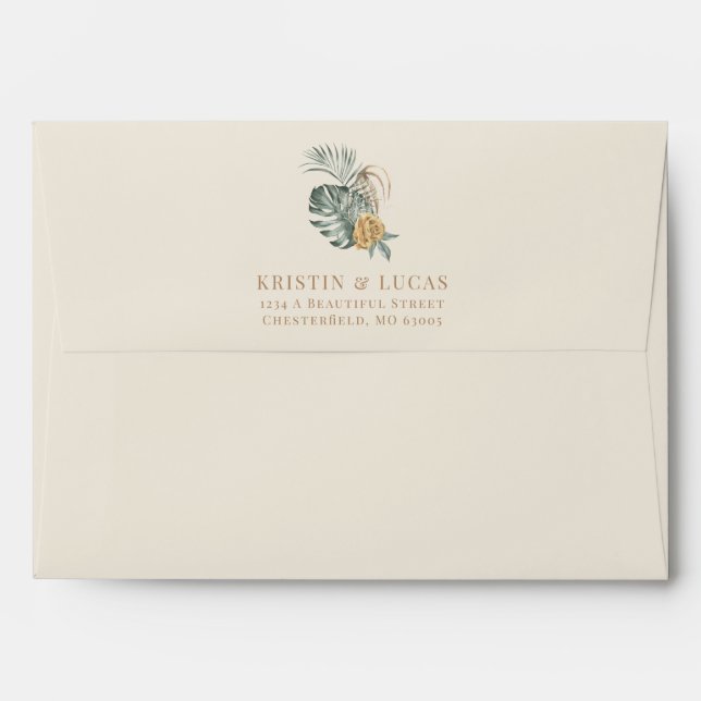 Cream Tropical Oasis Monstera Papas Wedding Envelope (Back (Top Flap))
