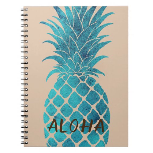 Cream Turquoise Blue Tropical Pineapple Aloha Notebook