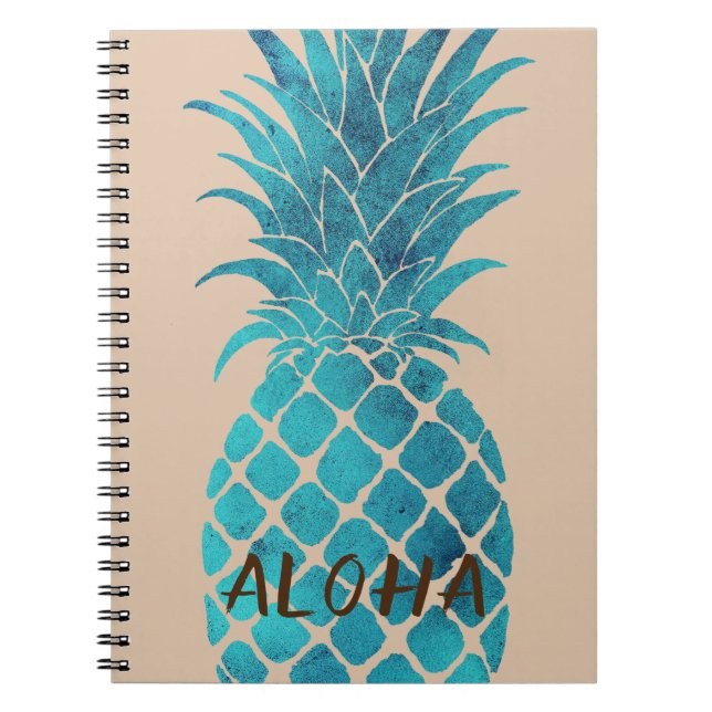 Cream Turquoise Blue Tropical Pineapple Aloha Notebook (Front)