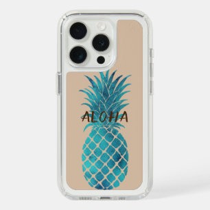 Cream Turquoise Blue Tropical Pineapple Aloha iPhone 15 Pro Case