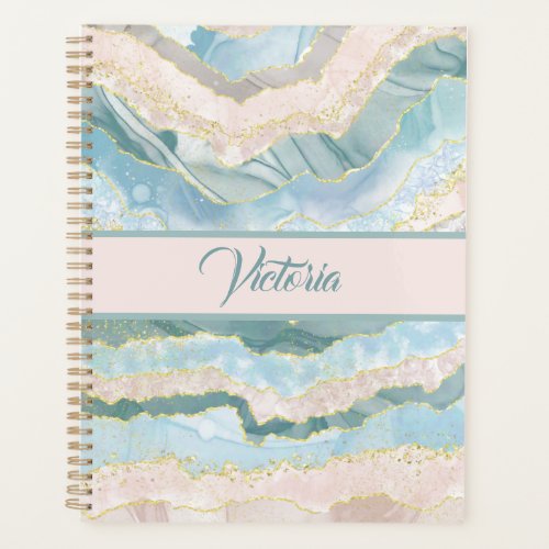 Cream Turquoise Ink Marble With Gold Color Veins Planner