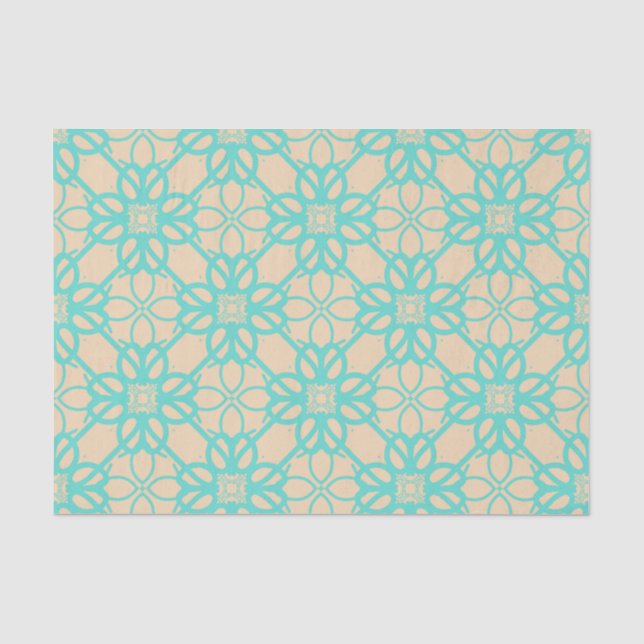Cream Turquoise Modern Prairie Garden Folk Lattice Tissue Paper (Front)