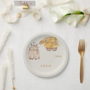 Cream Twins Boho Baby Shower Paper Plates