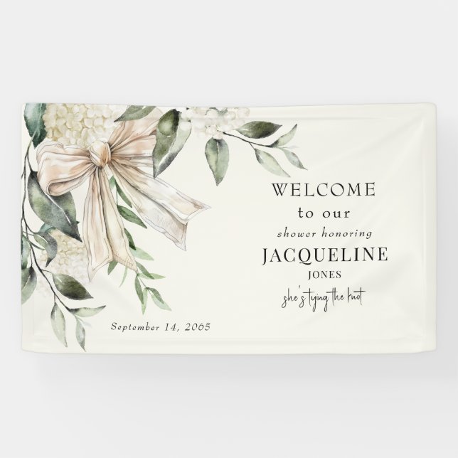 Cream Tying the Knot Bow Hydrangea Shower Welcome Banner (Horizontal)