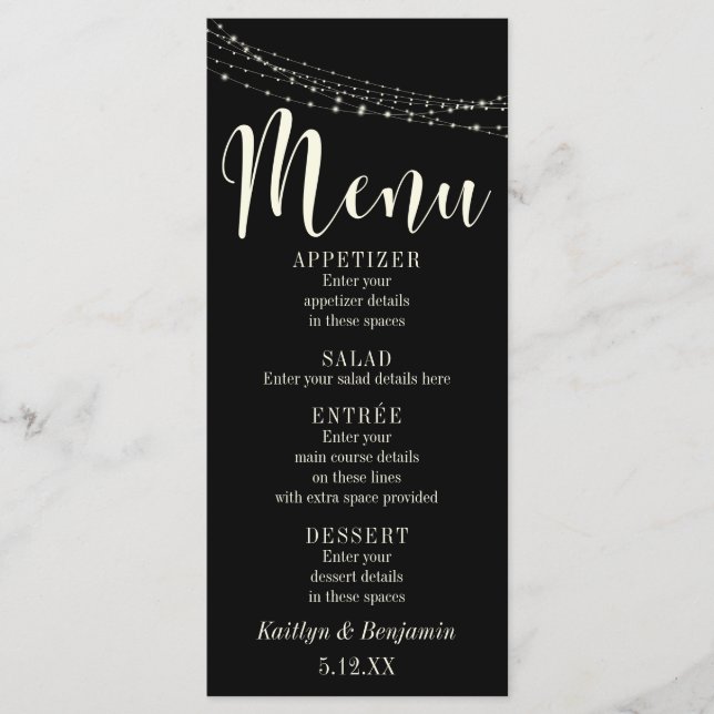 Cream Typography 30 on Black, Light Strings, Menu (Front)