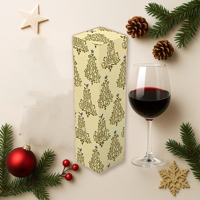 Cream Typography Tree Christmas Wine Box (Creator Uploaded)