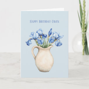 Cream Vase Purple Iris Flowers Birthday Card